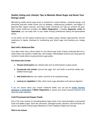 Healthy Eating and Lifestyle Tips to Maintain Blood Sugar and Boost Your Energy Levels