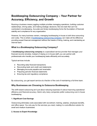 Bookkeeping Outsourcing Company Your Partner for Accuracy, Efficiency, and Growt
