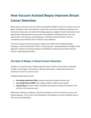 How Vacuum Assisted Biopsy Improves Breast Cancer Detection