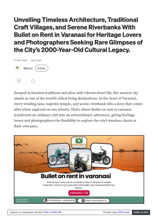 Follow Historic Trails With Bullet on Rent in Varanasi Today