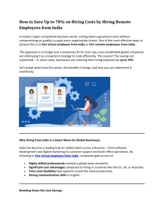 How to Save Up to 70% on Hiring Costs by Hiring Remote Employees from India