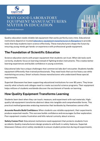 Why Good Laboratory Equipment Manufacturers Matter in Education