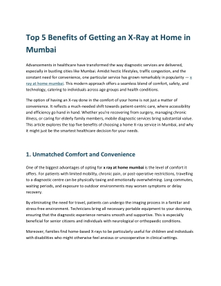 Top 5 Benefits of Getting an X-Ray at Home in Mumbai