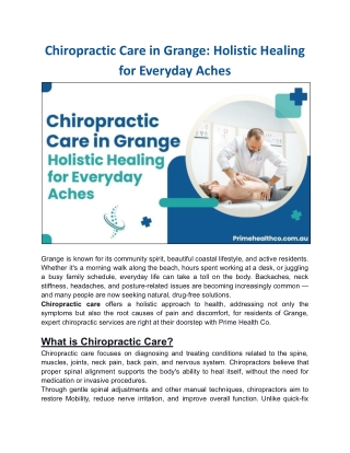 Chiropractic Care in Grange: Holistic Healing for Everyday Aches