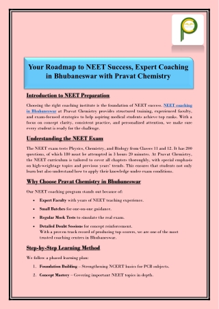 Your Roadmap to NEET Success, Expert Coaching in Bhubaneswar with Pravat Chemistry