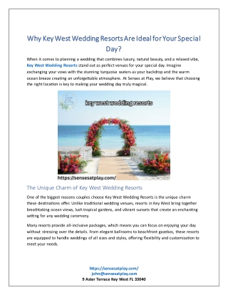 Why Key West Wedding Resorts Are Ideal for Your Special Day?