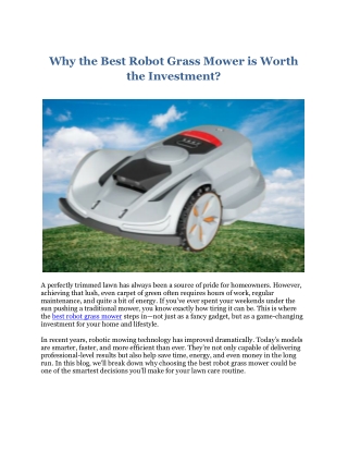 Why Every Homeowner Should Invest in the Best Robot Grass Mower?