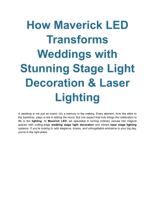 How Maverick LED Transforms Weddings with Stunning Stage Light Decoration & Laser Lighting