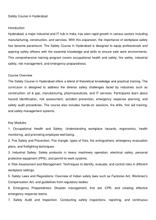 Safety Course in Hyderabad