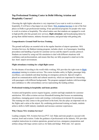 Top Professional Training Center in Delhi Offering Aviation and Hospitality Courses