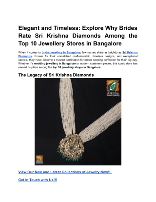 Elegant and Timeless_ Explore Why Brides Rate Sri Krishna Diamonds Among the Top 10 Jewellery Stores in Bangalore