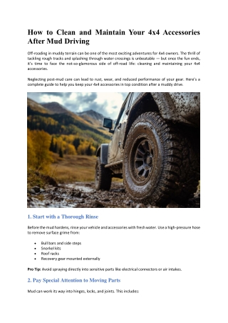 How to Clean and Maintain Your 4x4 Accessories After Mud Driving