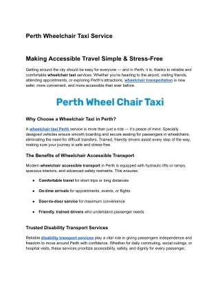 Perth Wheelchair Taxi -  Reliable & Comfortable Rides for Every Journey