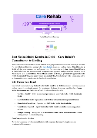 Alcohol & Drug De-Addiction Centre in Delhi