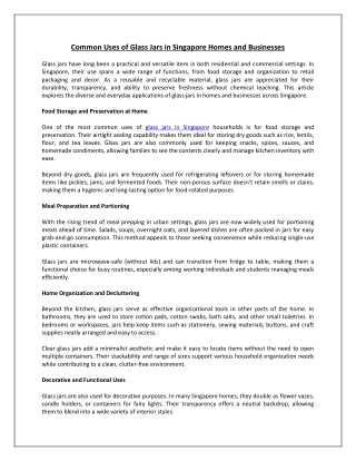 Common Uses of Glass Jars in Singapore Homes and Businesses