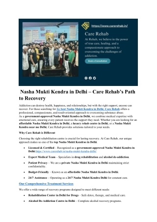 Leading Rehabilitation Centre in Delhi for De-Addiction