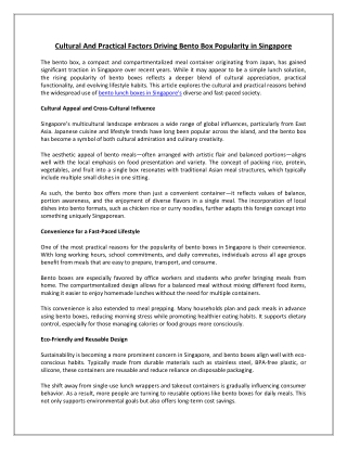 Cultural And Practical Factors Driving Bento Box Popularity in Singapore