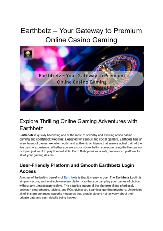 Earthbetz – Your Gateway to Premium Online Casino Gaming