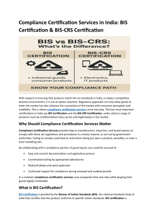 Compliance Certification Services in India - BIS Certification & BIS-CRS Certification