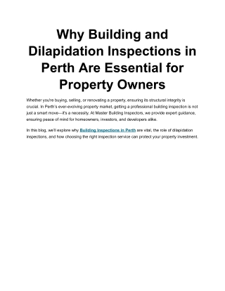 Why Building and Dilapidation Inspections in Perth Are Essential for Property Owners