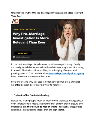 Uncover the Truth Why Pre-Marriage Investigation Is More Relevant Than Ever