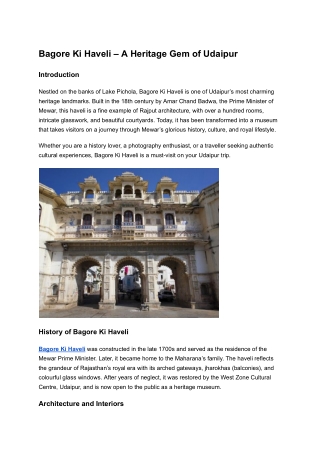 Bagore Ki Haveli – A Heritage Gem of Udaipur