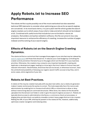 Apply Robots.txt to Increase SEO Performance