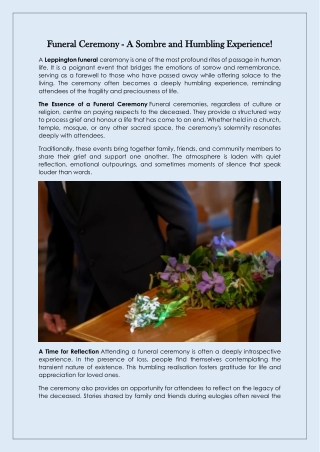 Funeral Ceremony - A Sombre and Humbling Experience!