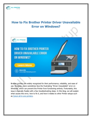 How to Fix Brother Printer Driver Unavailable Error on Windows