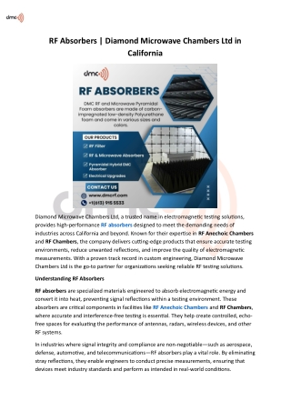 RF Absorbers -  Diamond Microwave Chambers Ltd in California