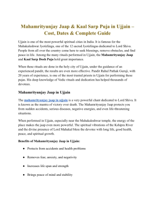 Mahamrityunjay Jaap & Kaal Sarp Puja in Ujjain – Cost, Dates & Complete Guide