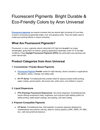 Fluorescent Pigments  Bright Durable & Eco-Friendly Colors by Aron Universal