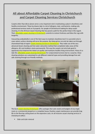 All about Affordable Carpet Cleaning in Christchurch and Carpet Cleaning Services Christchurch