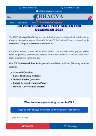 CS Professional Test Series - Bhagya Achievers