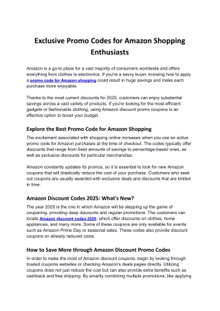 Exclusive Promo Codes for Amazon Shopping Enthusiasts