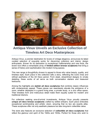 Antiqua Vinux Unveils an Exclusive Collection of Timeless Art Deco Masterpieces
