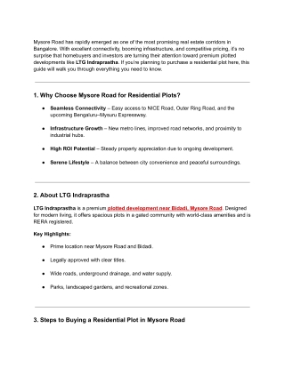 Residential plots in Mysore Road