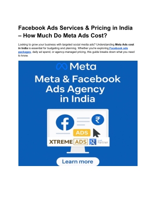 Facebook & Instagram Ad Costs in India - Xtremeads.in