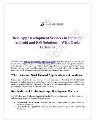 Best App Development Services in India for Android and iOS Solutions—Wish Geeks Techserve
