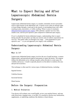 What to Expect During and After Laparoscopic Abdominal Hernia Surgery