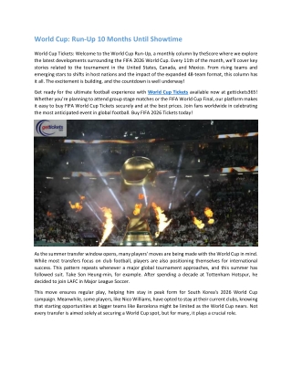 World Cup Run-Up 10 Months Until Showtime