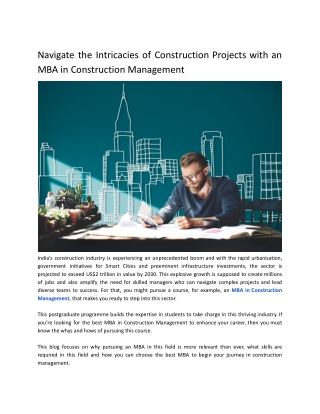 Advance Your Career with an MBA in Construction Management at NICMAR Hyderabad