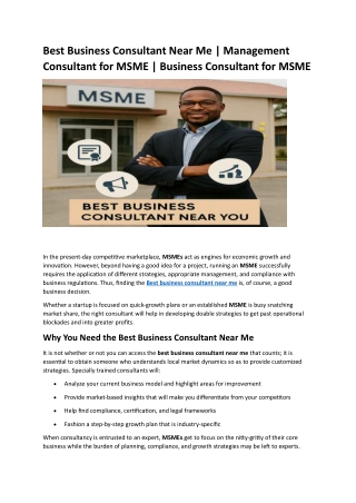 Best Business Consultant Near Me - Management Consultant for MSME - Business Consultant for MSME