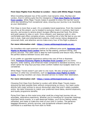 First Class Flights from Mumbai to London – Save with White Magic Travels