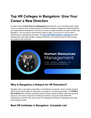 Top HR Colleges in Bangalore: Give Your Career a New Direction