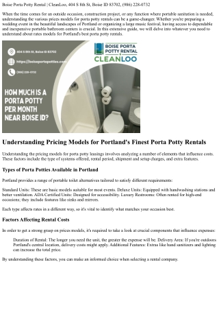 Comprehending Pricing Models for Portland's Finest Porta Potty Rentals