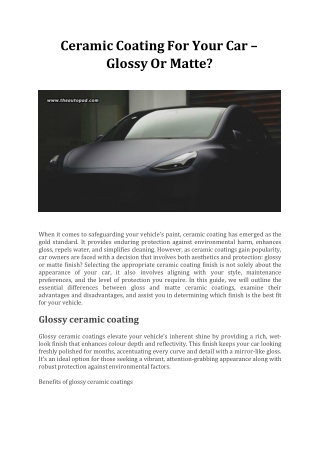 Ceramic Coating For Your Car - Glossy Or Matte