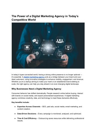 The Power of a Digital Marketing Agency in Today’s Competitive World