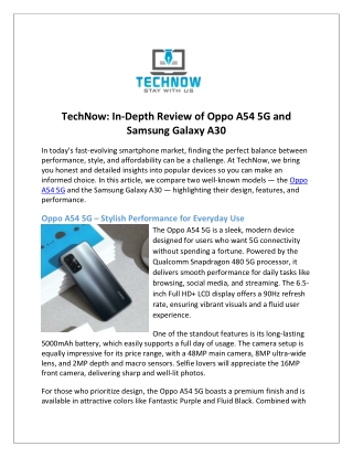 TechNow In-Depth Review of Oppo A54 5G and Samsung Galaxy A30