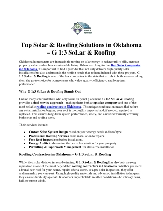 Top Solar & Roofing Solutions in Oklahoma